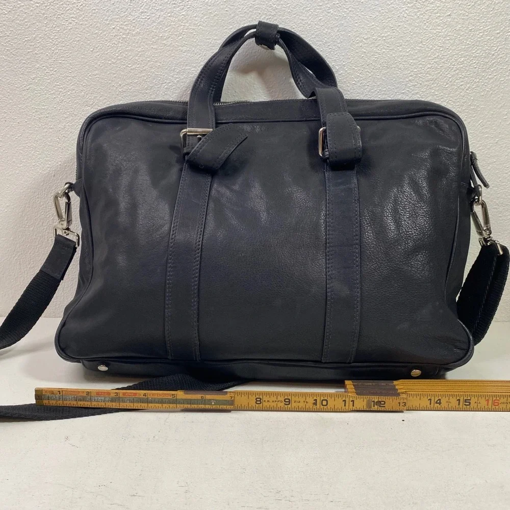 Cole Haan Black Leather Briefcase Laptop Bag Made in Italy Business Casual